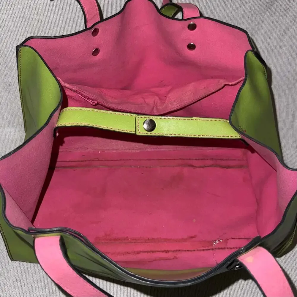 Emilie M Lime Green & Hot Pink Oversized Tote Bag Colorblock Shoulder Purse